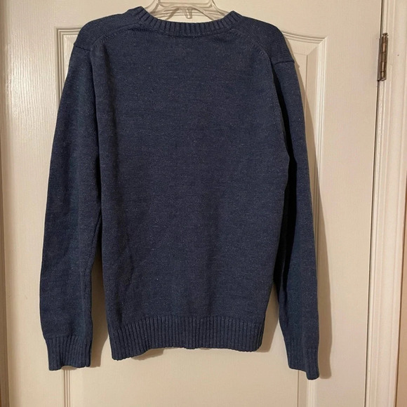 LL Bean 100% Cotton V Neck Pullover Sweater Blue Mens Large Preppy Casual Cozy - Picture 2 of 5